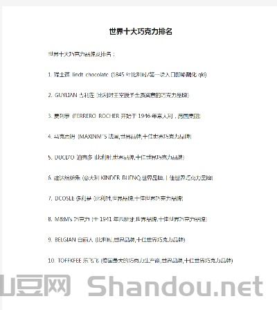 世界巧克力十大排名榜图片，世界巧克力十大排名榜